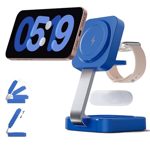 RYND 2026 Traveling Wireless Magnetic Fast Charging Station,3 in 1 Charger with i Phone 17 16 15 14 13 12 Pro Max Plus,Apple Watch Series & Air pod 4 3 2 Pro-Gifts for Wife & Husband(Dark Blue) - color: Dark Blue