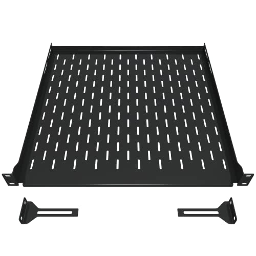 1U Server Rack Shelf - 4 Post Mount Tray (450mm Depth) - Tupavco TP1711 | 17.7" deep rackmount tray for 19in standard rack / network cabinet, vented for maximum airflow