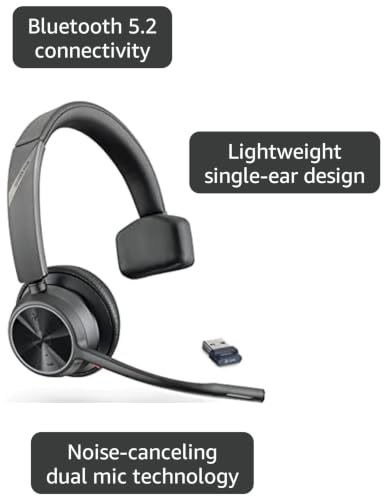 Poly - Voyager 4310 UC Wireless Headset + Charge Stand (Plantronics) - Single-Ear Headset- Connect to PC/Mac via USB-A Bluetooth Adapter, Cell Phone via Bluetooth-Works w/Teams (Certified), Zoom&More - style: Headset + Charge Stand