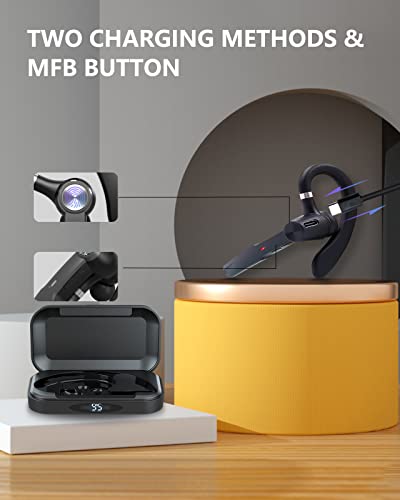 Bluetooth Earpiece with MIC, Trucker Headset 50Hrs with Charging Case, in-Ear Headphones Wireless Earphones for Business,Office and Driving