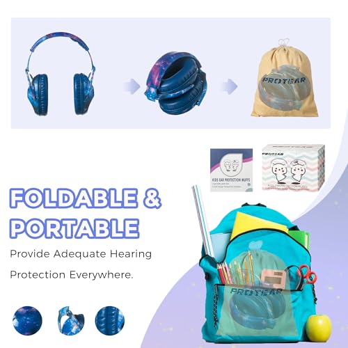Kids Ear Protection Safety Ear Muffs, NRR 25dB Noise Reduction Children Earmuffs, Hearing Protectors for Sleeping, Studying, Airplane, Concerts, Fireworks-Galaxy with Blue Band - color: Blue Band Galaxy