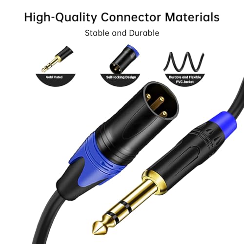 (10FT 1/4" TRS to Dual XLR Male Y Splitter Cable, 6.35mm Quarter inch Stereo to 2 XLR Male Breakout Microphone Cable Cord - size: 1/4 Inch TRS to Dual XLR Male - 10 FT
