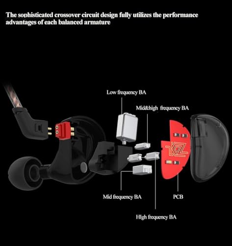KZ AS10 Five-Driver Universal-Fit in-Ear Musicians’ Monitors Stereo High Fidelity in-Ear Musicians Monitors with Removable Braided Audio Cable (Black with Mic) - size: Black with Mic