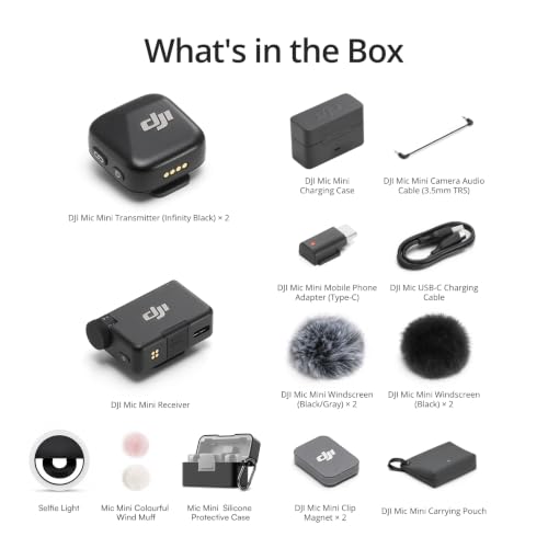 DJI Mic Mini Combo + Silicone Case + Colorful Wind Muff + Selfie Light | Wireless Microphone for iPhone/Camera/Android, Ultralight, Detail-Rich Audio, 48h Use, Noise Cancelling, Streaming, Vlog