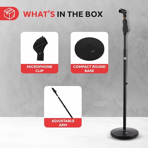 Pyle Universal Microphone Stand - M-6 Mic Mount Holder and Height Adjustable from 27.5” to 57.5” Inch High w/Compact Round Base Plate - Quick Setting Lock-Tight Knob Lightweight and Reliable PMKS40 - color: Black