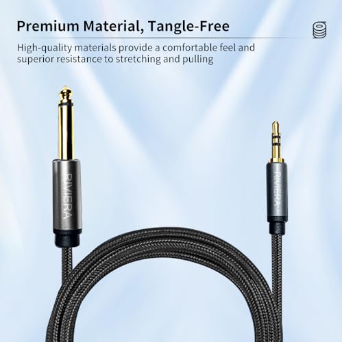 RIVIERA 10FT/3.0M Audio Cable 3.5mm 1/8" TRS to 6.35mm 1/4" TS Braided Sheild Pure Copper Wire and 24K Gold Plated Low Noise Cable with Braided Nylon Jacket for Digital Players & Musical Instruments - color: 1/4-1/8 TRS Black, size: 10FT/3.0M