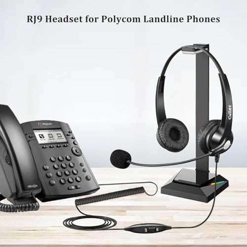 Callez RJ9 Polycom Phone Headset for Polycom VVX411 VVX311 VVX500 VVX601 | Telephone Headset with Noise Cancelling Mic, Volume Controls, Phone Headphone for Polycom VVX250 VVX400 VVX410 Office Phones