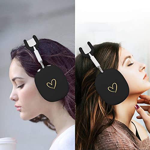Case Cover for AirPods Max, Anti-Scratch Soft Silicone with Gold Heart Pattern Ear Cups Case Cover/Ear Pad Cover/Headband Cover for Apple AirPods Max Headphones (Black) - color: Black