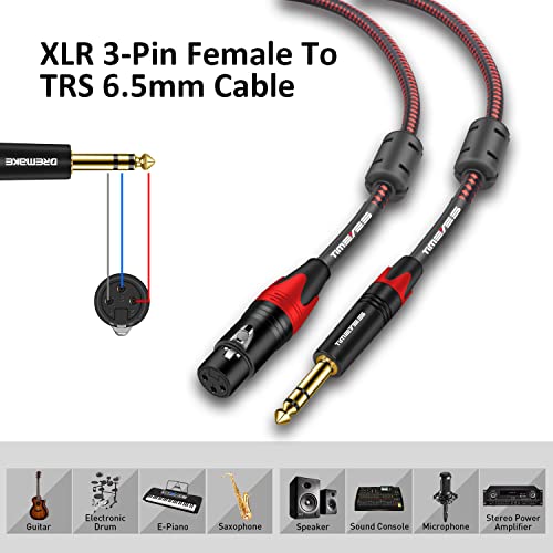 1/4'' TRS to XLR Female Cord 3M, 6.5mm to XLR 3-Pin Female Microphone Cable, XLR to 6.35mm TRS Jack Stereo Instrument Cord, Balanced Quarter Inch TRS to XLR Plug Mic Cable 1/4 Inch to XLR 10FT - size: 3M/10FT