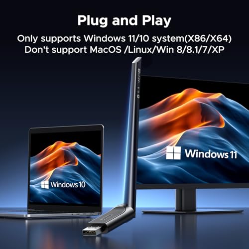 UGREEN 2-in-1 USB Bluetooth WiFi Adapter, AX900 + BT 5.4 WiFi 6 Adapter | 6dBi High Gain Antenna, 5GHz/2.4GHz Dual Band, Built-in Driver for Windows 10/11, for Desktop PC Laptop