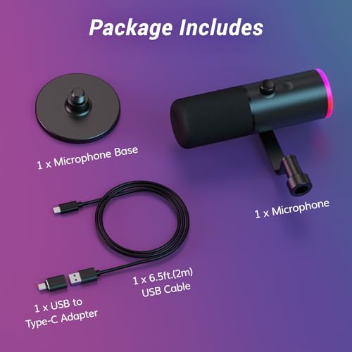 TONOR Dynamic Gaming Microphone XLR/USB Mic with AI Noise Cancellation | Desktop Stand Set, RGB, Tap Mute, 3.5mm Jack, Gain Control, Microfono for Content Creators, Black, TD510 AIR S