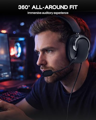 MechLands AULA A700 Wireless Gaming Headset with 7.1 Surround Sound, 50mm Driver, 2.4GHz/BT/Wired, Gaming Headphone with Noise Canceling Mic, RGB Light, 40H Battery, for PS4/PS5/PC/Switch (Black Grey) - color: Black Grey