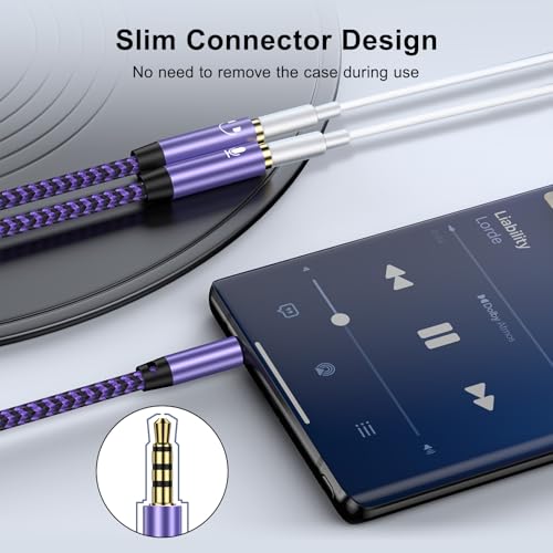 3.5mm Audio Splitter, Male to Female Headphone & Microphone Jack Adapter | 3.5mm Hi-Fi Stereo Aux Extension Cable for Earphones Compatible with PS4 PS5 Xbox Switch PC Gaming Headsets Phone Tablet - color: purple