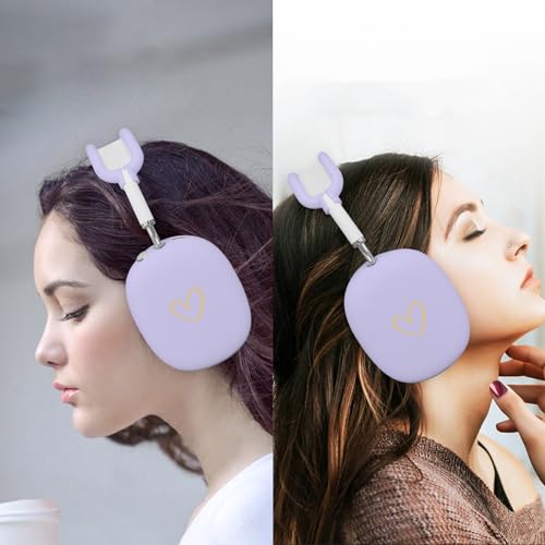 Case for Airpods Max Headphones,Anti-Scratch Soft Silicone with Gold Heart Pattern Ear Cups Case Cover/Ear Pad Cover/Headband Cover for Apple Airpod Max (Lavender Purple) - color: Purple