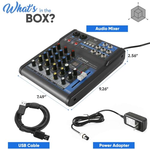 Pyle Professional Audio Mixer Sound Board Console System Interface 4 Channel Digital USB Bluetooth MP3 Computer Input 48V Phantom Power Stereo DJ Studio Streaming FX 16-Bit DSP Processor - PMXU43BT.5 - size: 4