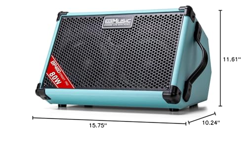 Coolmusic BP40D Powered Acoustic Guitar Amplifier- Portable Bluetooth Speaker 80W W/Battery with Reverb Chorus Delay Effect, 6 Inputs,3 Band EQ, Blue - color: Blue