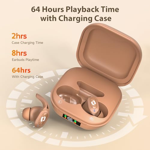 Wireless Ear buds Bluetooth Earbuds Stereo Bass Built in Mic Headphones LED | Power Display Waterproof Wireless Charging Case 64H Playback for iPhone Android Phones Computer Sports Gaming Workout Running - color: Dune