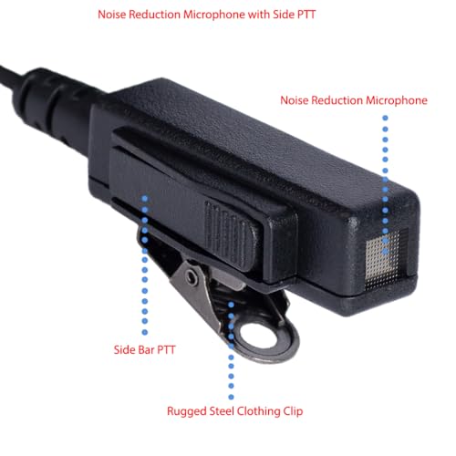 2-Wire XPR 3300 Acoustic Tube Headset with a Pairs of Earbud | Transparent tube, low-profile PTT clip. Compatible with XPR 3300e, XIR P6600, E8608 Two Way Radios