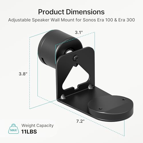 Speaker Wall Mount for Sonos Era 100 and Era 300, 1 Pair, Black | Flexible Angle Adjustment, Surround Sound Speaker Wall Bracket Compatible with Sonos Era Speakers - color: Black