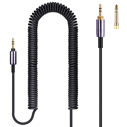 FAAEAL WH-1000XM4 Coiled Audio Cable Replacement for Sony WH-1000XM5 MDR-950BT WH-XB910N Audio-Technica ATH-M50xBT2 Headphones 3.5mm(1/8") Extension Wire with 6.35mm(1/4") Adapter 14ft - color: Black(4.2ft-14ft)