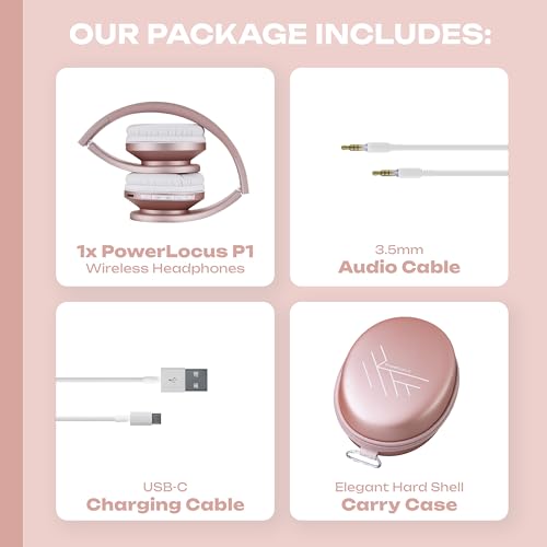 PowerLocus Wireless Bluetooth Over-Ear Stereo Foldable Headphones, Wired Headsets Rechargeable with Built-in Microphone for iPhone, Samsung, LG, iPad (Rose Gold PL Collection) - color: Rose Gold PL Collection