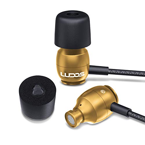 LUDOS Clamor Wired Earbuds in-Ear Headphones, 5 Years Warranty, Earphones with Microphone, Noise Isolating Ear Buds, Memory Foam for iPhone, Samsung, School Students, Kids, Women, Small Ears - Gold - color: Gold, style: 3.5 mm
