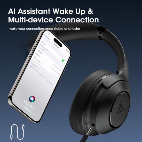 DOQAUS Bluetooth Headphones Over Ear, 9 EQ Modes & App Control | HiFi Stereo Sound, 70H Playtime, Memory Foam Earpads with ENC Microphone, Wireless Headphones for Travel, Work, Phone & PC - color: Black