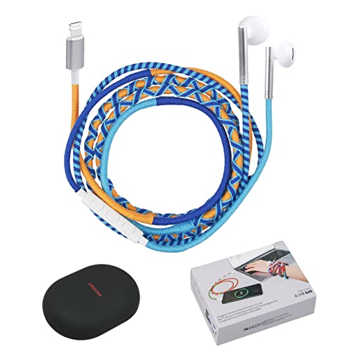 Rope Braided Earphones with Mic, Kids Earbuds, in-Ear Lighting Headphones,Tangle-Free Cord Wrapped for iPhone 7, 8,11,12.13,XR MAX