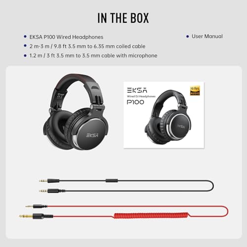 EKSA Wired Headphones, Over Ear Headphones for Studio Monitor/Mixing DJ | Hi-Res Stereo Sound, 1/4 to 3.5mm Jack, 50mm Drivers, for PC Keyboard Piano Podcast Guitar AMP Computer Recording Mixing