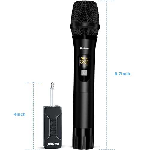 Bietrun Wireless Microphone, Dynamic Microphone with Rechargeable Receiver - color: Black