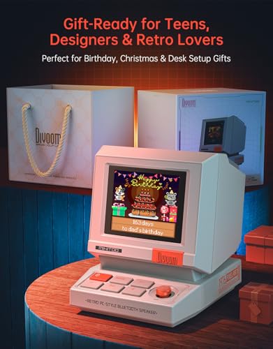 Divoom MiniToo Retro PC-Style Computer Speaker, Pixel Screen with DIY Faces | Bluetooth & USB Audio, Alarm/White Noise Clock, Desk Setup Gifts for Gaming