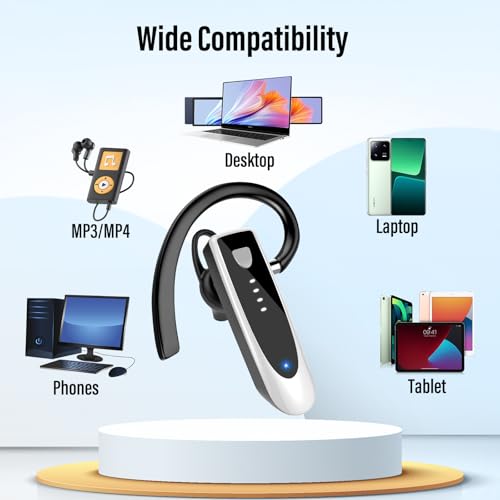 Atheewon Bluetooth Earpiece, Wireless Handsfree with Noise Cancelling Mic, 20Hrs Call Time Bluetooth 5.4 Headset, 180 Hrs Standby Time Headset for Business/Trucker/Driver, Bright Silver - color: Bright Silver