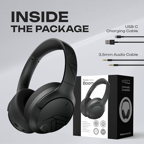 PowerLocus Bluetooth Headphones Over Ear, 60H Playtime, 4 EQ Modes Wireless Headphones with Microphone, Hi-Fi Stereo Deep Bass Foldable Headphone, Soft Foam Ear Cups,Fast Charging for Travel/PC/Phones - color: Black