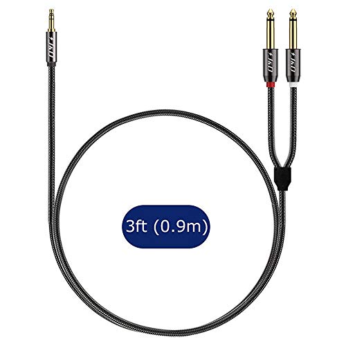 J&D 1/8 to 1/4 Stereo Cable, 3.5mm TRS to Dual 6.35mm TS Breakout Cable Y Splitter Cord for Amplifiers/Audio Mixer/Audio Recorder/MP3/MP4, Nylon Braid, Gold Plated Copper Shell, 3 Feet - size: 3 Feet