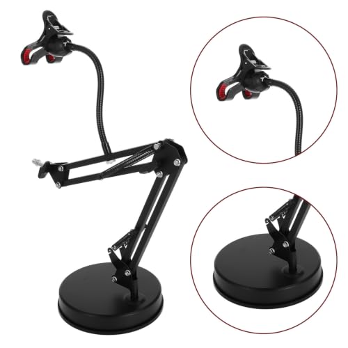 Adjustable Microphone Desk Stand with Stable Arm Supports and 3/8" Thread, Metal and Plastic Low Profile Mic Table Stand for Recording and Voice Recognition
