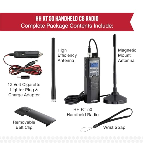 Cobra HHRT50 Road Trip CB Radio - 2-Way Handheld Emergency Radio with Access to Full 40 Channels & NOAA Alerts, Rooftop Magnet Mount Antenna and Omni-Directional Microphone, Black, 6.3" x 2" x 1.75" | 2-Way Handheld Emergency Radio with Access to Full 40