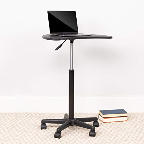 Flash Furniture Mobile Sit-to-Stand Laptop Desk, Black | Heavy Duty Nylon Base, Dual Wheel Casters - color: Black