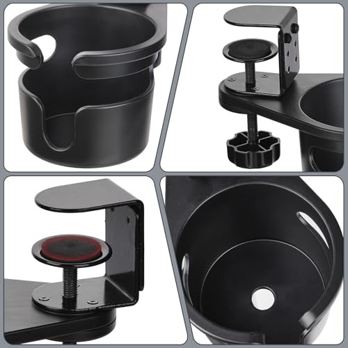 Desk Cup Holder Clamp, Anti-Spill Clip On Table Cup Holder Rotatable | Water Bottle Stand Drink Coffee Mug Storage, Office Accessories for Home and School (Black) - color: Black