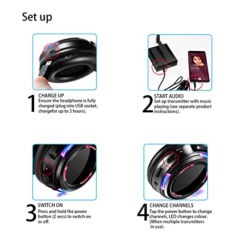 Professional Silent Disco LED Wireless Headphones and RF LED Silent Disco Earphones for iPod MP3 DJ Music Pary Club (10 Headphone + 1 Transmitter) - color: 10 headphone + 1 transmitter