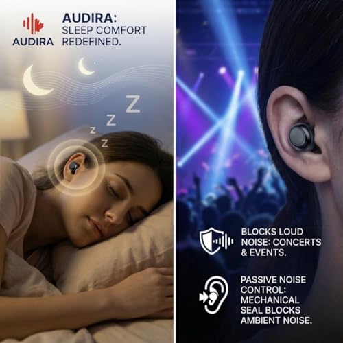 AUDIRA Mini Wireless Sleep Earbuds for Side Sleepers, Bluetooth 5.4 in-Ear Ear Buds with Noise Cancelling, IPX4 Waterproof Headphones, Touch Control, Digital Display Charging Case – Black - color: Black