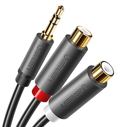 UGREEN 3.5mm Male to 2 RCA Female Stereo Audio Y Splitter Cable 0.8ft | Bi-Directional Adapter, Gold Plated Red and White Jack, Dual-Shielding, For Phone, TV, DVD Player, Speaker, Laptop to Amp