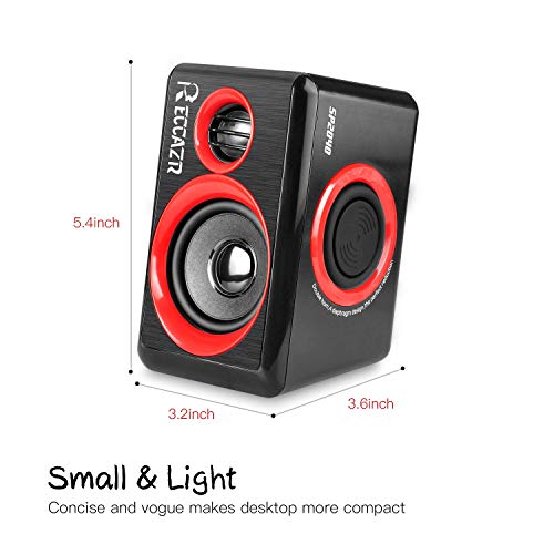 Computer Speakers, 2.0 CH PC Speakers with Surround Sound, USB Wired Laptop Speakers with Deep Bass for Desktop Computer/PC/Laptops/Smart Phone Build-in 4 Loudspeaker Diaphragm Reccazr SP2040|RED - color: Black & Red