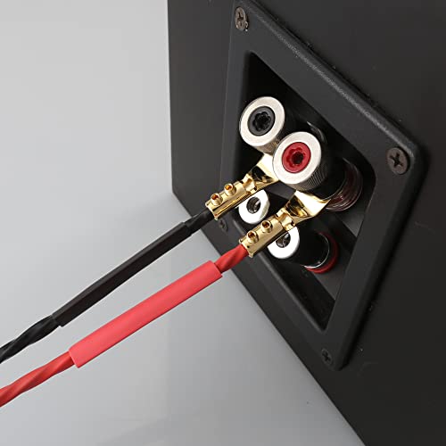 4PCS Spade Connector,45 Degree Pure Copper Audio Fork Y Spade Plug DIY with Heat Shrink Tubing and Hex Wrench,Double Screw Locking Speaker Cable Plug for Speaker Cables (Knurled Gold Plated) - color: Gold Plated Knurled Style