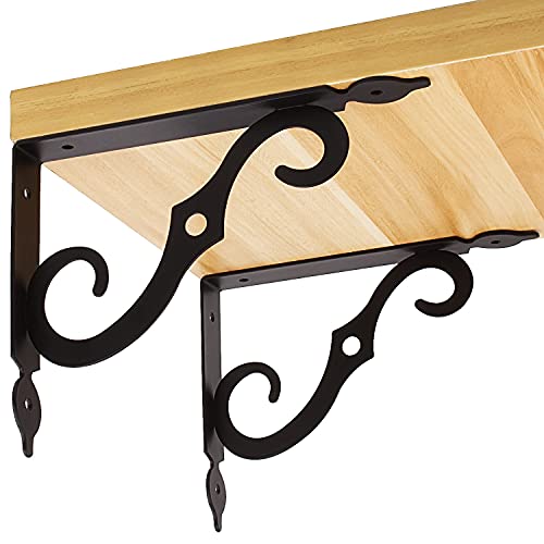 Acrux7 12 Pack Decorative Shelf Brackets - 10 inch Wall Mounted Floating Shelf Bracket - Heavy Duty Metal L Shape Shelf Supporter for DIY Open Shelving, Black - size: 9.4"x7.5", style: 12 pcs-black