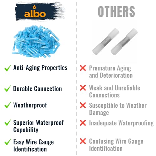 ALBO 200 Pcs Heat Shrink Butt Connectors for 26-10 AWG Electrical Wire | Strong Crimped Splices, Heat-Activated Seal Helps Block Moisture and Prevent Wire Pullout - color: Butt 200Pcs Set 26-10 AWG