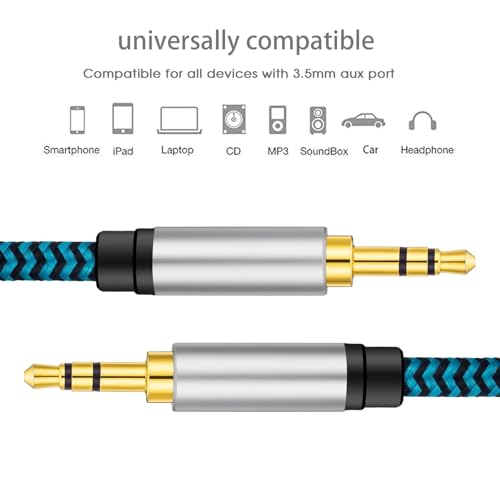Aux Cord 5ft/1.5M, Nylon Braided 3.5mm Audio Cable Headphone Cable 3.5mm Male to Male Aux Cord for Car, for Headphone,Tablets, Speakers - size: 5ft