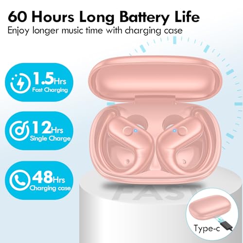 kurdene Wireless Earbuds Bluetooth Headphones with Secure Earhooks 60Hrs