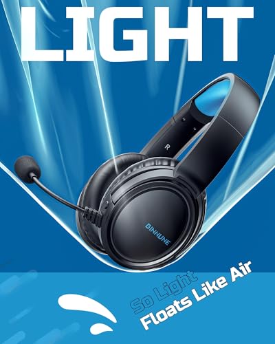 BINNUNE Wireless Gaming Headset — 2.4GHz Low-Latency USB Dongle + Bluetooth, 50mm Drivers 7.1 Surround, Noise-Cancelling Mic, 40H Battery — Over Ear Wireless Headphones for PS5, PC, Laptop, Blue - color: Blue