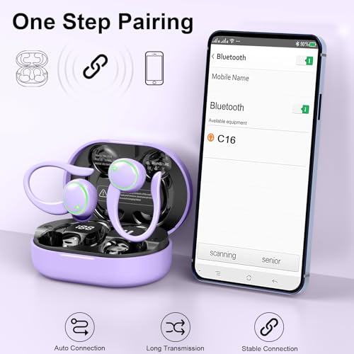 Matast Wireless Earbuds, Bluetooth 5.4 Headphones Sports, 50H Playback Over-Ear Buds with ENC Noise Cancelling Mic, Deep Bass Fitness Earphones IP7 Gym Running Workout with Earhooks