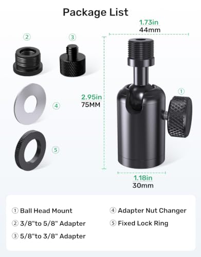Ball and Socket Head Microphone Adapter with 360° Swivel Angle Adjustment | up to 2kg(4.4 lbs) / All-metal construction / Supports Shure SM7B and other heavy mics